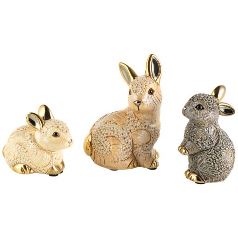 3 Keramikfiguren Hasenfamilie im Set 